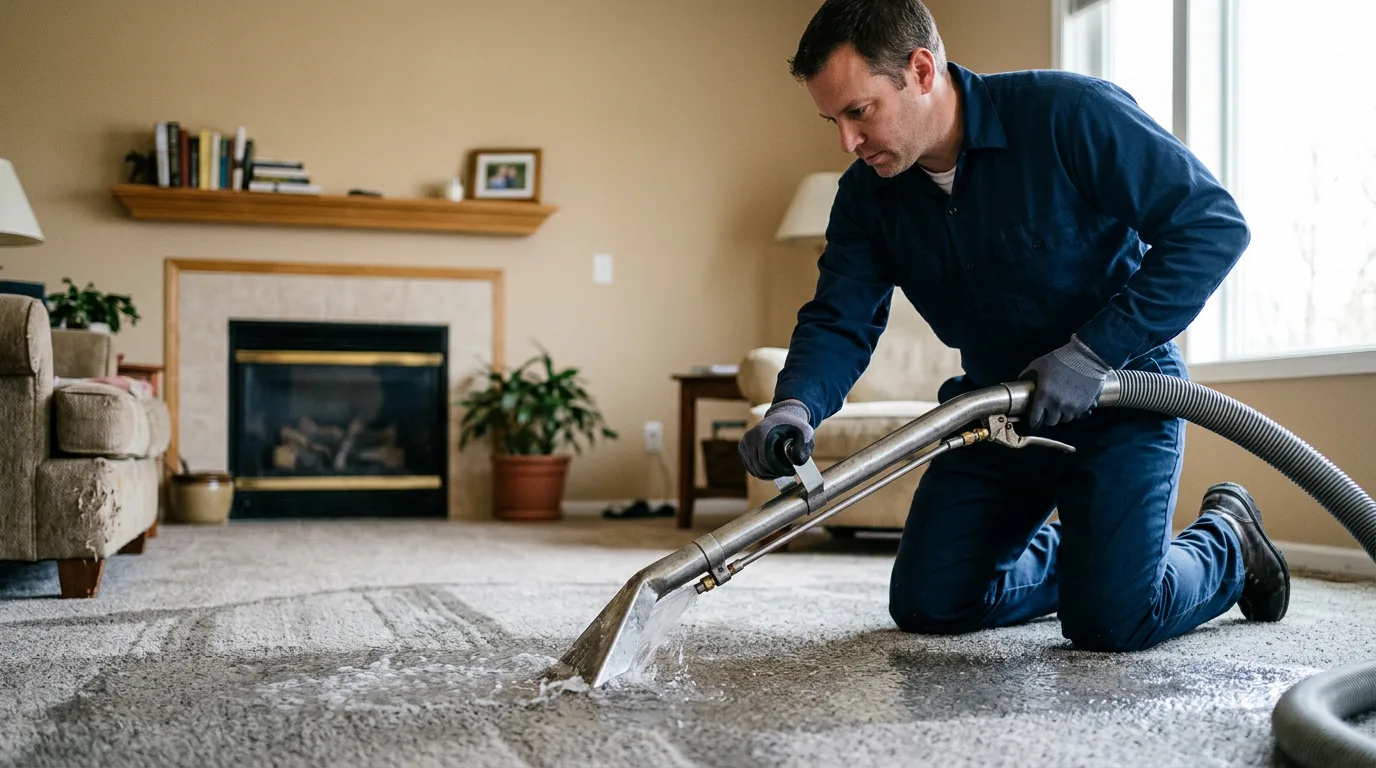 Water damage restoration technician working near Roebling, NJ